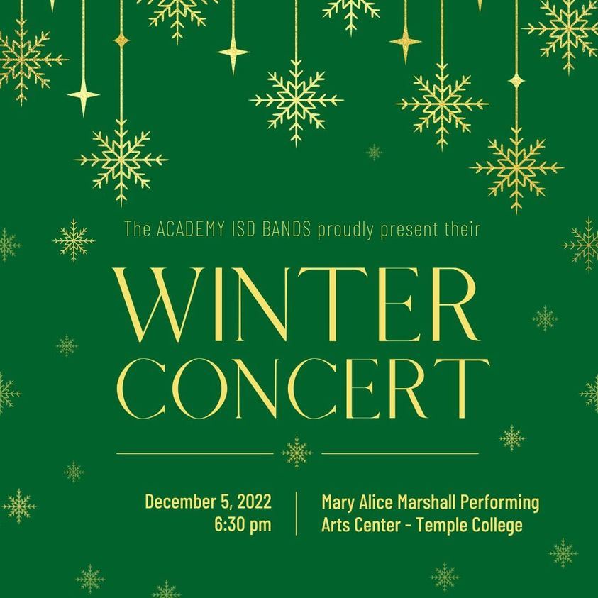  AMS and AHS Bands present their Winter Concert Monday, Dec. 5 at 6:30 @Temple College